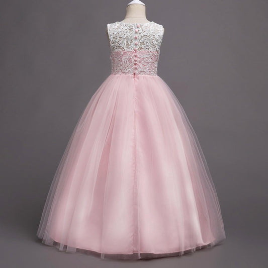 Girls Baby Pink Lace Princess Party Gown