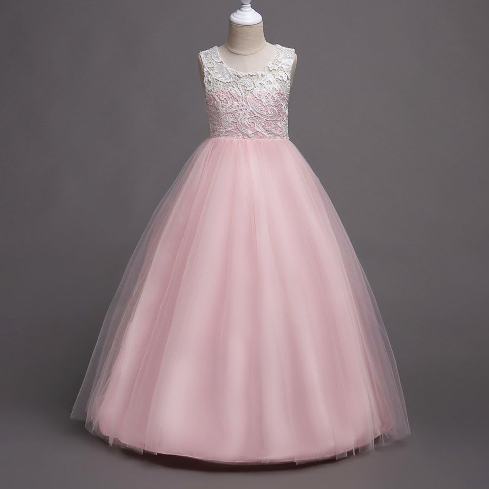 Girls Baby Pink Lace Princess Party Gown