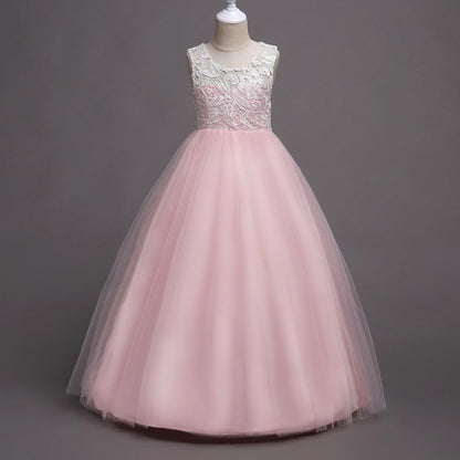 Girls Baby Pink Lace Princess Party Gown