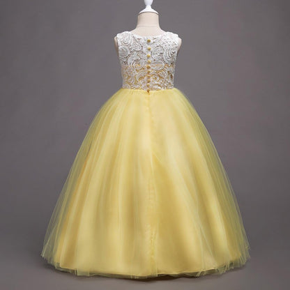 Pastel Yellow Embroidered Princess Ball Gown for Girls