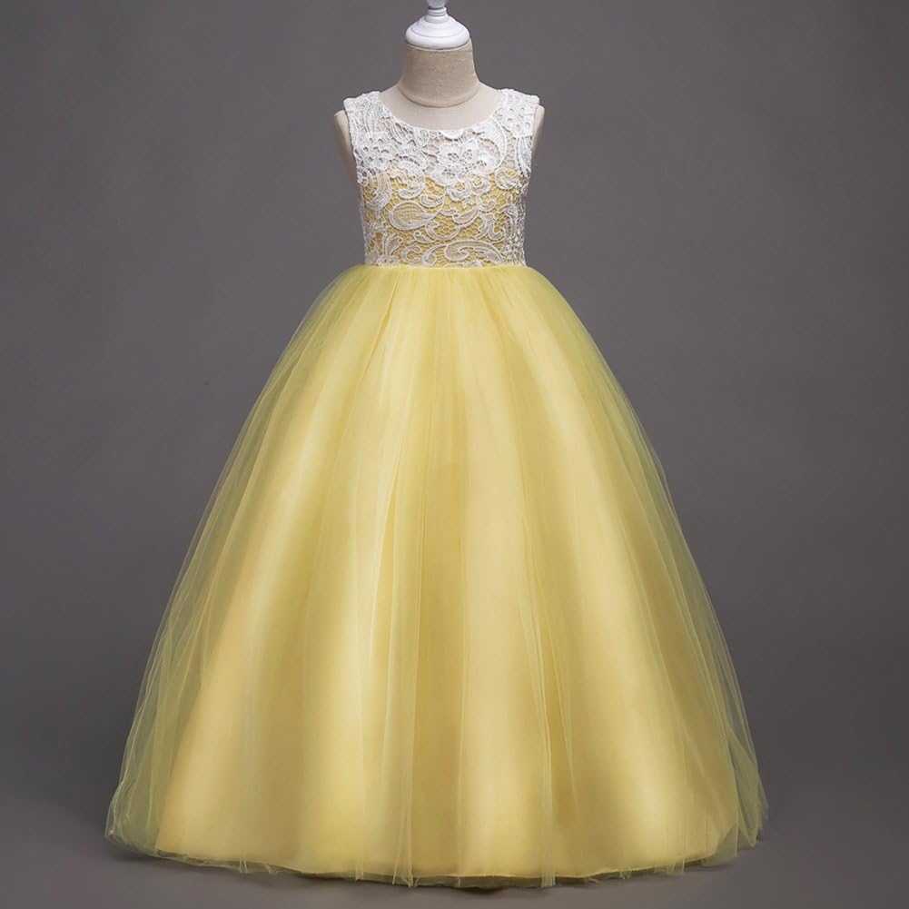 Pastel Yellow Embroidered Princess Ball Gown for Girls