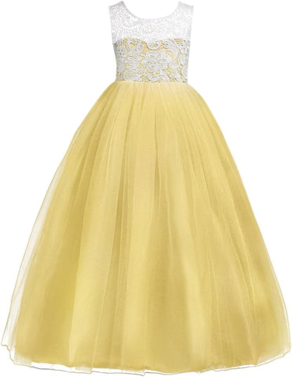 Pastel Yellow Embroidered Princess Ball Gown for Girls