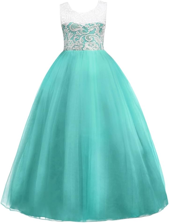 Girls Mint Green & White Lace Princess Gown