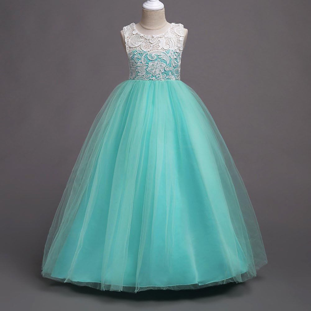 Girls Mint Green & White Lace Princess Gown