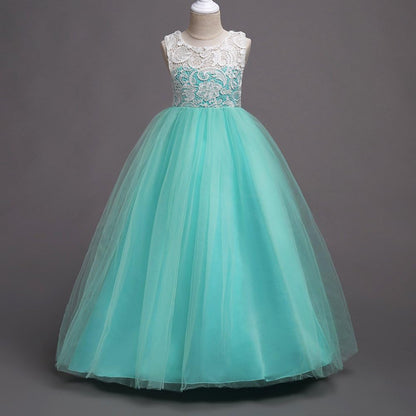 Girls Mint Green & White Lace Princess Gown