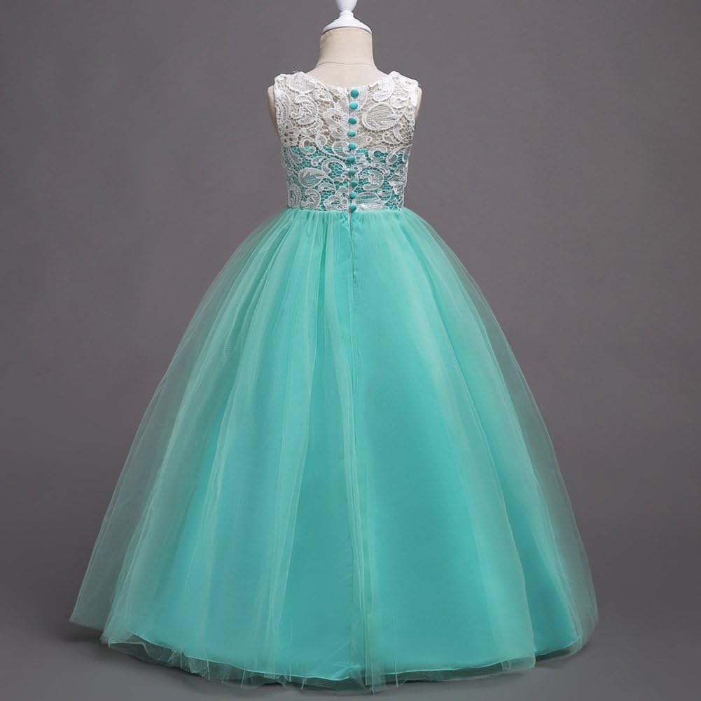 Girls Mint Green & White Lace Princess Gown