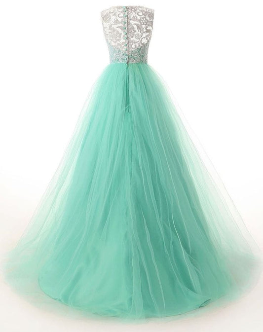 Elegant Women Net Fit & Flare Maxi Dress – Layered Tulle Party & Evening Gown mint green