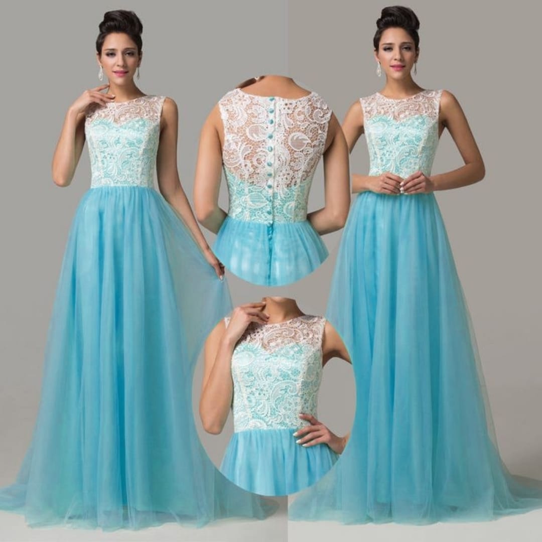 Elegant Women Net Fit & Flare Maxi Dress – Layered Tulle Party & Evening Gown light blue