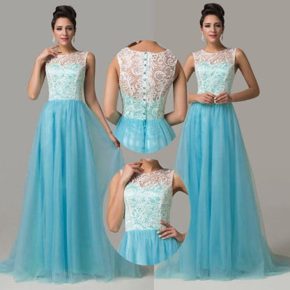 Elegant Women Net Fit & Flare Maxi Dress – Layered Tulle Party & Evening Gown light blue