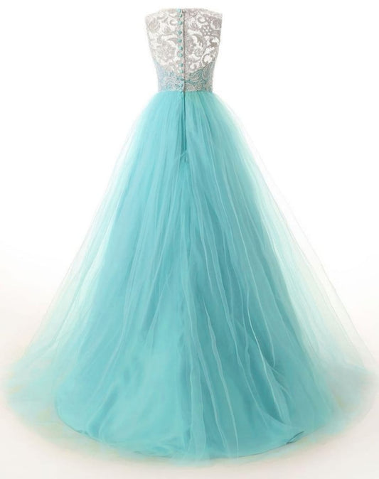 Elegant Women Net Fit & Flare Maxi Dress – Layered Tulle Party & Evening Gown light blue