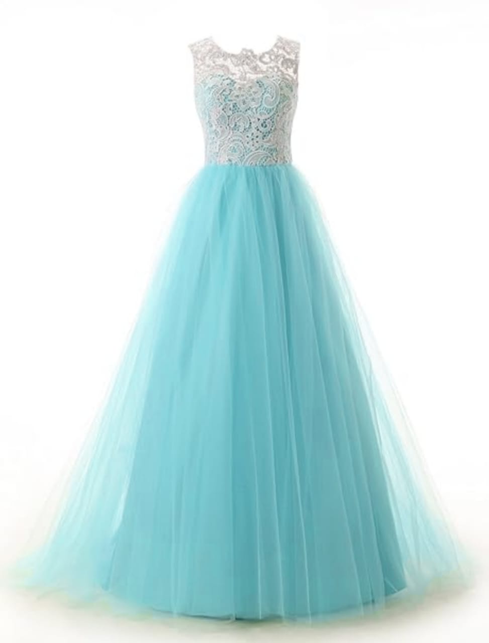 Elegant Women Net Fit & Flare Maxi Dress – Layered Tulle Party & Evening Gown light blue