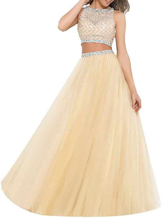 Elegant Women Flared Maxi Net Skirt golden