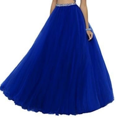 Elegant Women Flared Maxi Net Skirt  dark blue