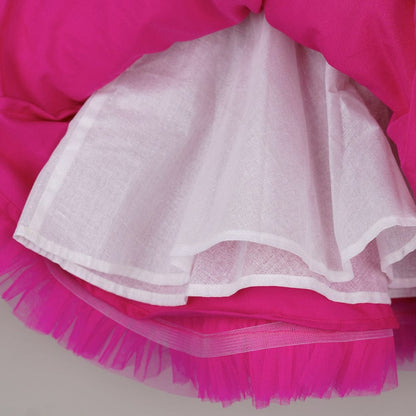 Hot Pink One-Shoulder Ruffle Princess Gown for Girls with Matching Hat