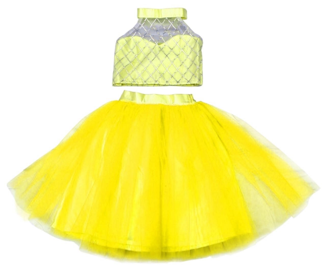 Girls Party Wear Set – Crop Top & Skirt Combo for Kids (yellow)