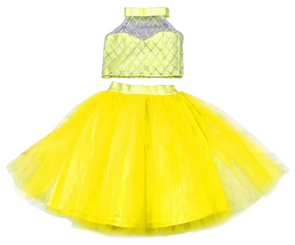 Girls Party Wear Set – Crop Top & Skirt Combo for Kids (yellow)