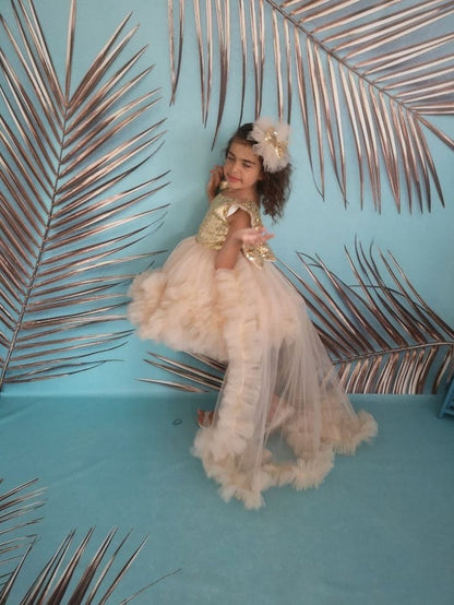 Girls Champagne Gold Sequin Princess Party Gown