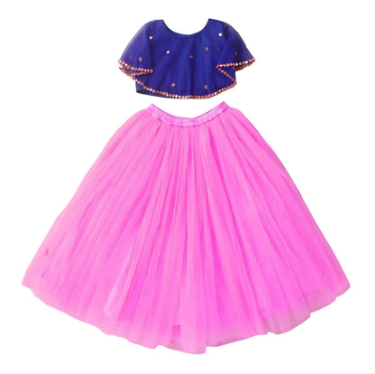 Girls Party Wear Set – Crop Top & Skirt Combo for Kids (Blue purple)