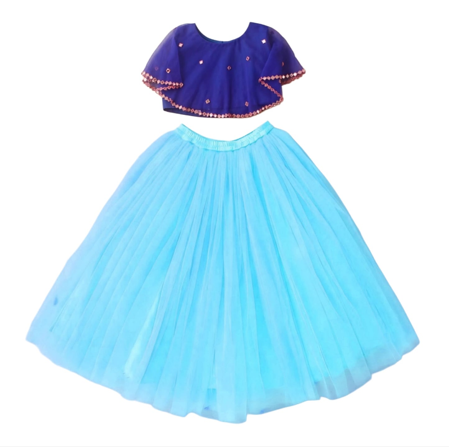 Girls Party Wear Set – Crop Top & Skirt Combo for Kids (Blue Sky Blue )