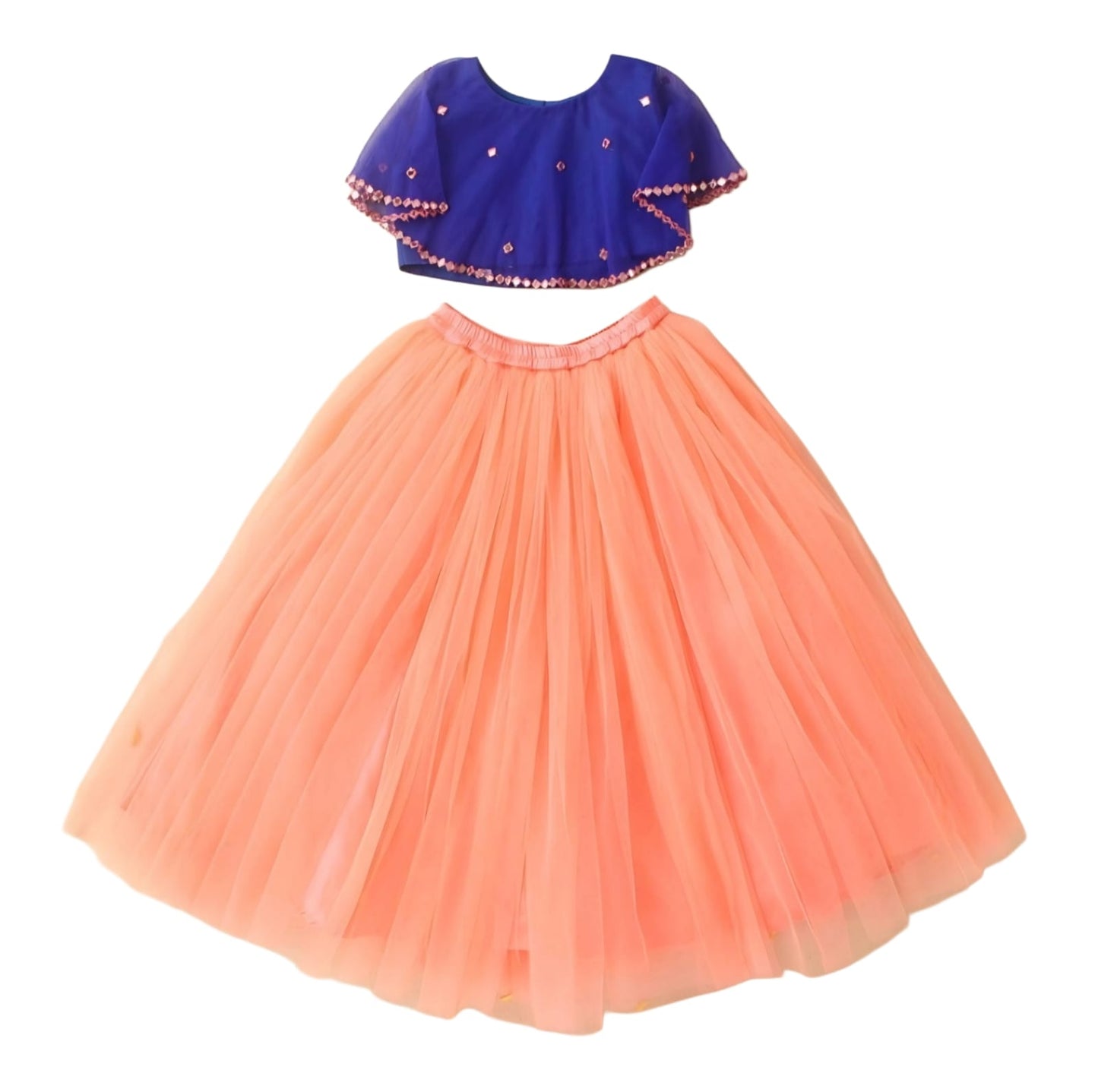 Girls Party Wear Set – Crop Top & Skirt Combo for Kids (Blue Peach)