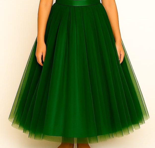 Girls Party Wear Set – Crop Top & Skirt Combo for Kids ( dark green )