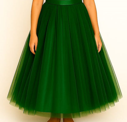Girls Party Wear Set – Crop Top & Skirt Combo for Kids ( dark green )