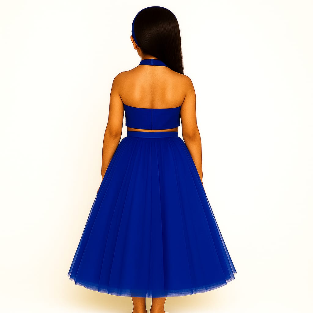 Girls Party Wear Set – Crop Top & Skirt Combo for Kids ( Blue )