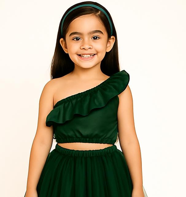 Baby Girl Dress Set – Trendy Top & Skirt for Little Girls dark green