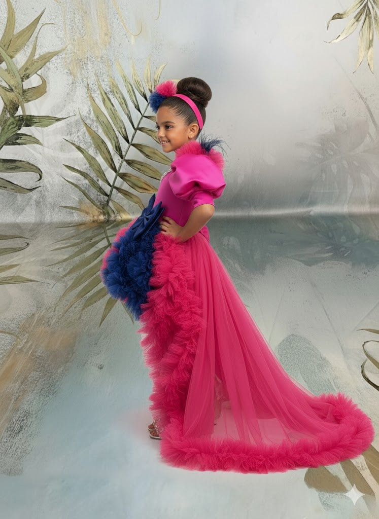 Girls Hot Pink Couture Ruffle Party Gown