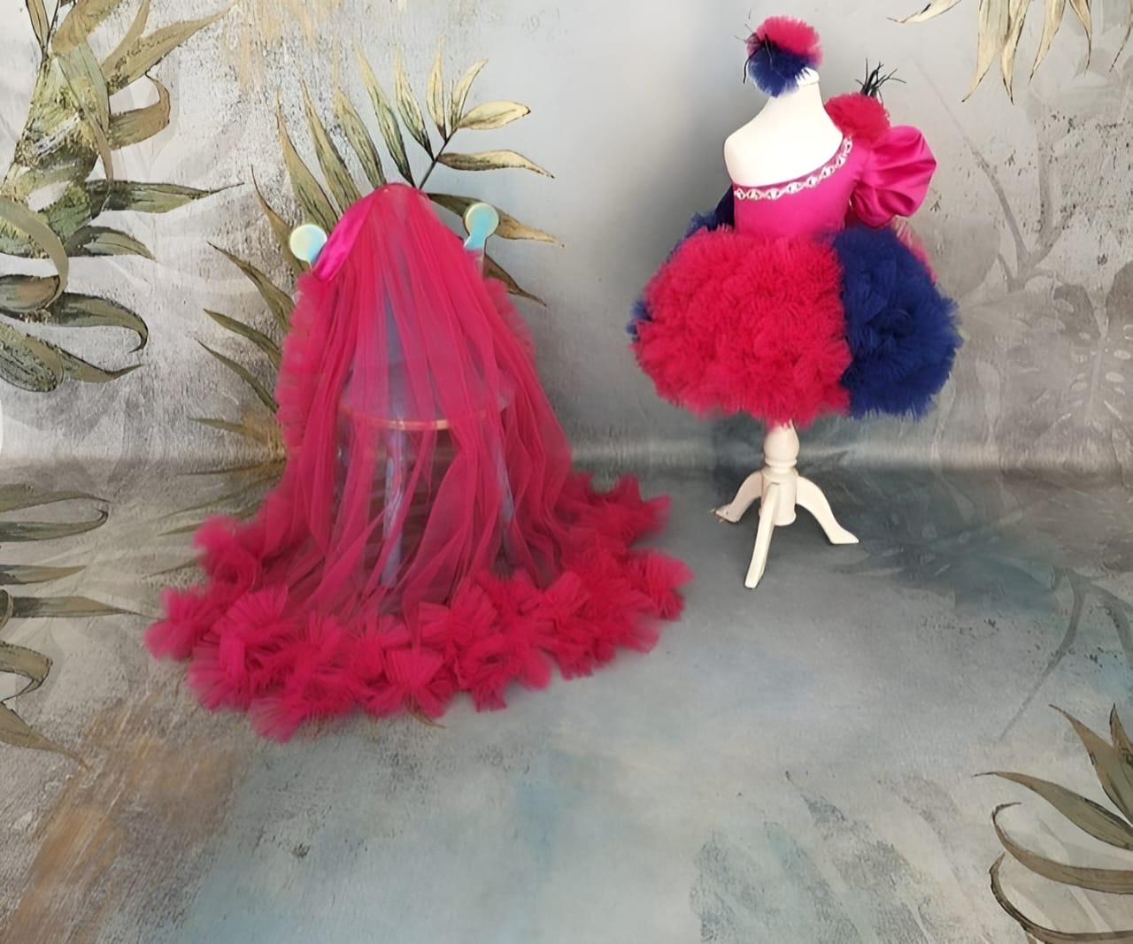 Girls Hot Pink Couture Ruffle Party Gown