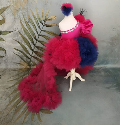 Girls Hot Pink Couture Ruffle Party Gown