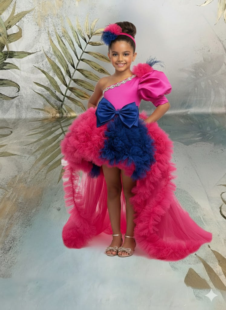 Girls Hot Pink Couture Ruffle Party Gown