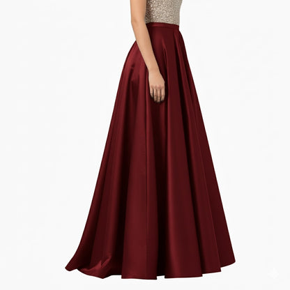 Women Satin A-Line Skirt – Trendy High Waist Party & Casual Wear maroon