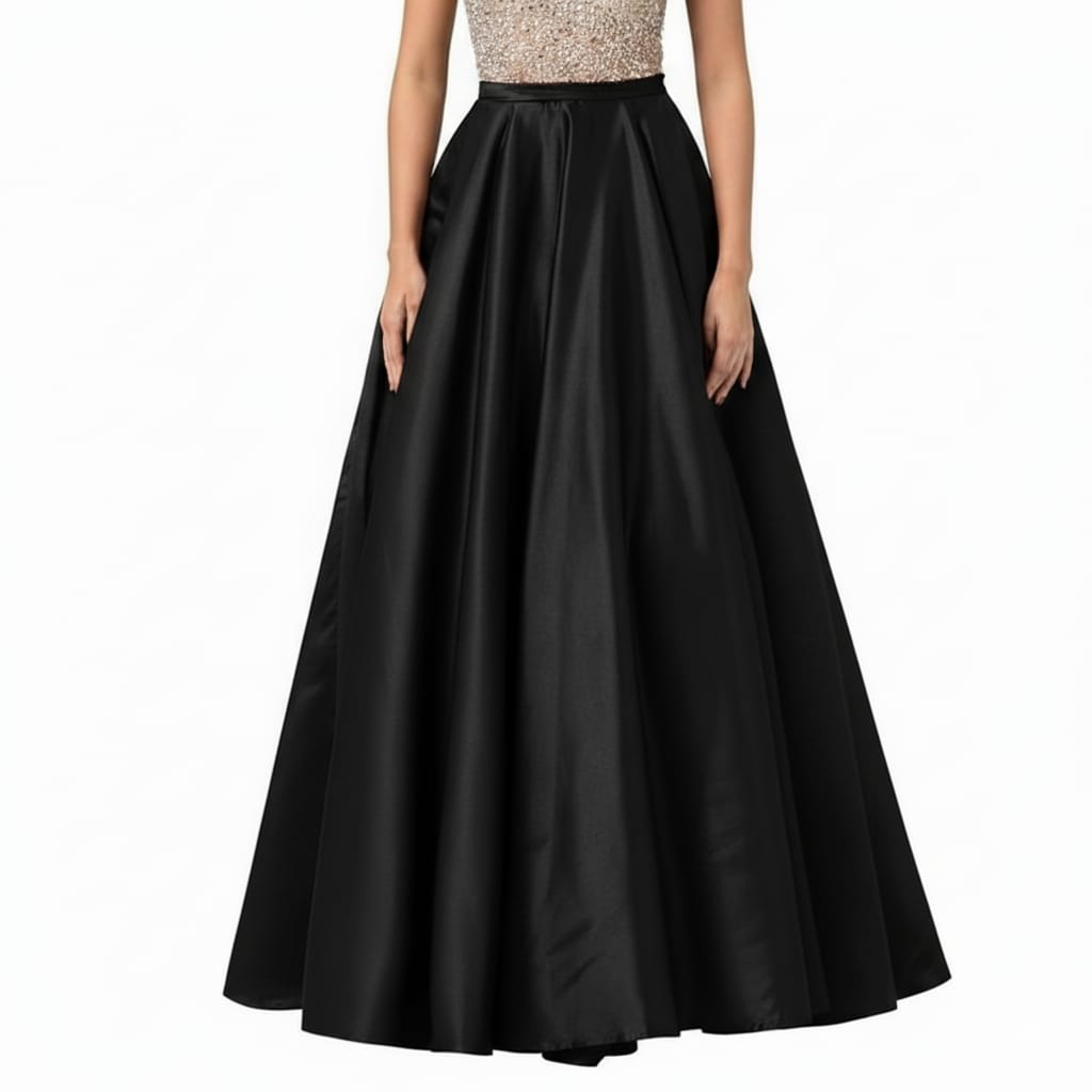 Women Satin A-Line Skirt – Trendy High Waist Party & Casual Wear black