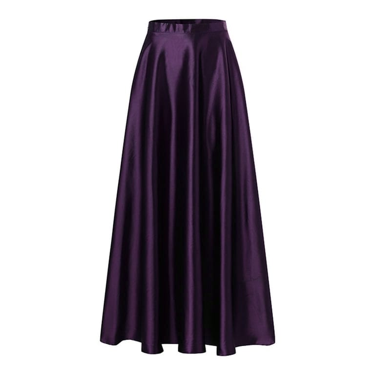 Women Satin A-Line Skirt – Trendy High Waist Party & Casual Wear dark purple