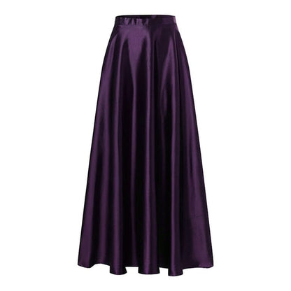 Women Satin A-Line Skirt – Trendy High Waist Party & Casual Wear dark purple
