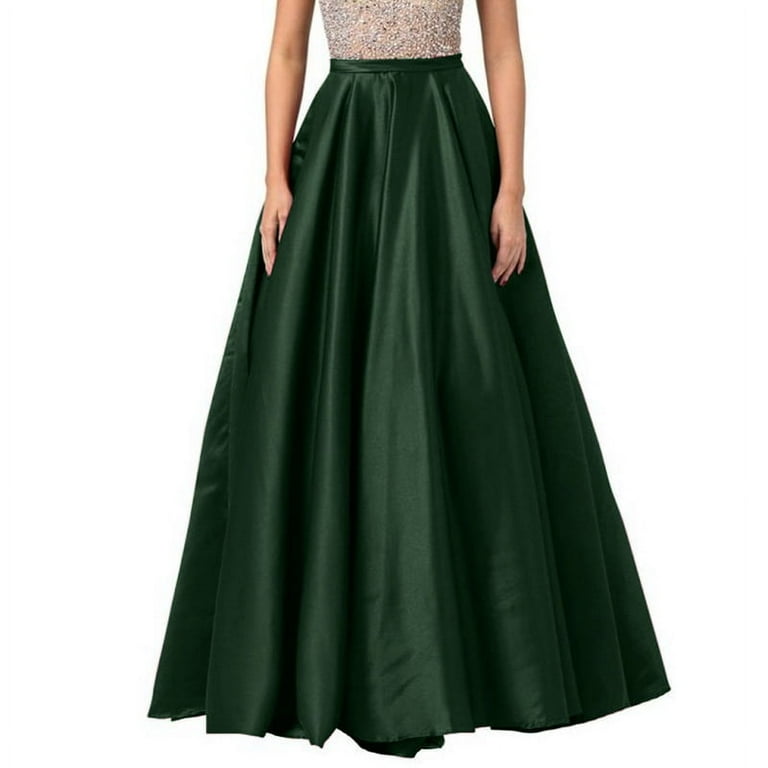 Women Satin A-Line Skirt – Trendy High Waist Party & Casual Wear green