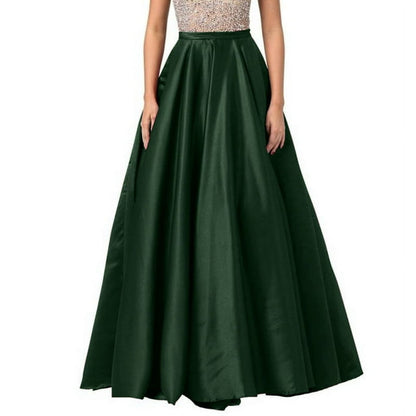 Women Satin A-Line Skirt – Trendy High Waist Party & Casual Wear green