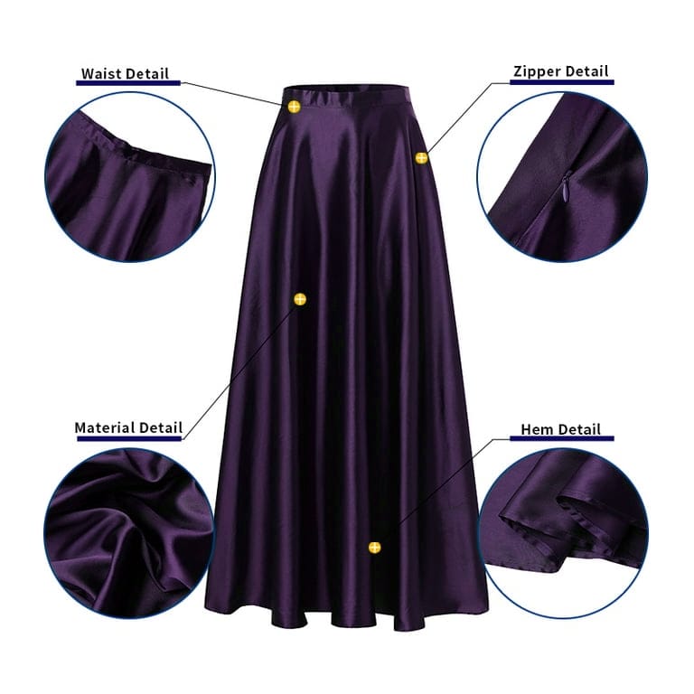 Women Satin A-Line Skirt – Trendy High Waist Party & Casual Wear dark purple