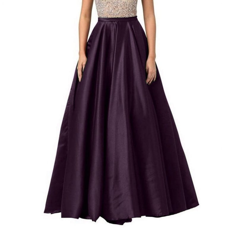 Women Satin A-Line Skirt – Trendy High Waist Party & Casual Wear dark purple