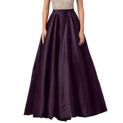 Women Satin A-Line Skirt – Trendy High Waist Party & Casual Wear dark purple