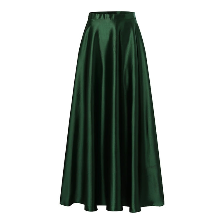 Women Satin A-Line Skirt – Trendy High Waist Party & Casual Wear green