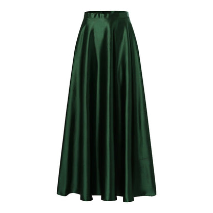 Women Satin A-Line Skirt – Trendy High Waist Party & Casual Wear green