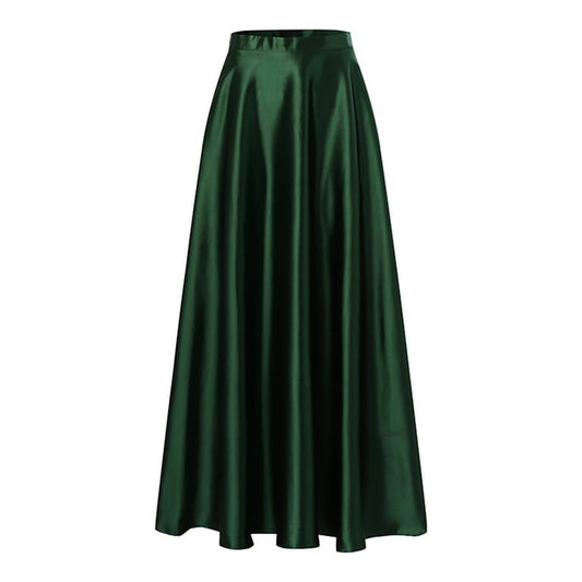 Women Satin A-Line Skirt – Trendy High Waist Party & Casual Wear green