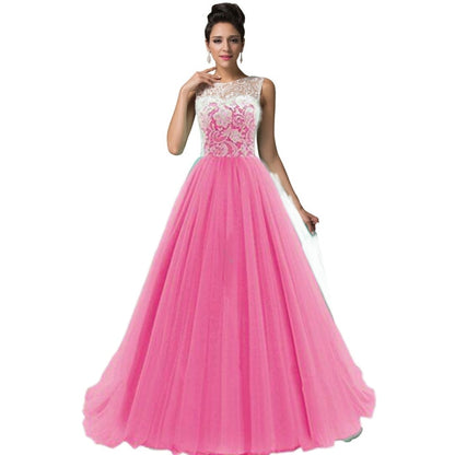 Elegant Women Net Fit & Flare Maxi Dress – Layered Tulle Party & Evening Gown pink
