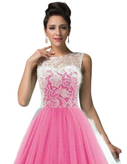 Elegant Women Net Fit & Flare Maxi Dress – Layered Tulle Party & Evening Gown pink