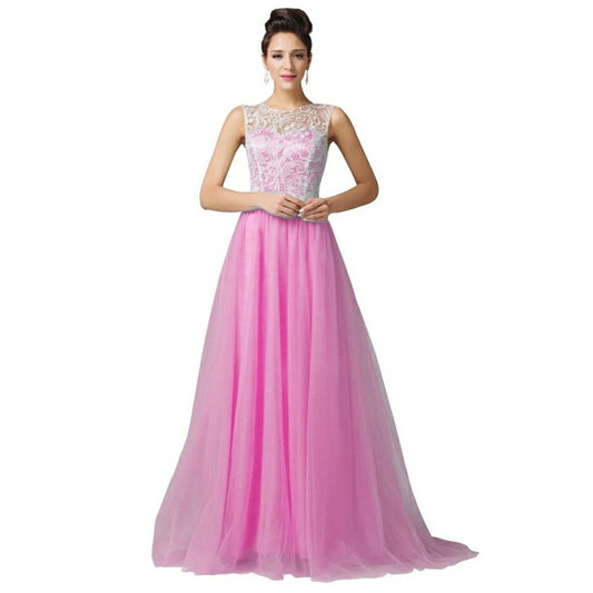 Elegant Women Net Fit & Flare Maxi Dress – Layered Tulle Party & Evening Gown pink