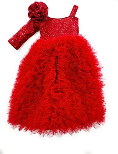 Ruby Red One-Shoulder Fluffy Princess Ball Gown for Girls