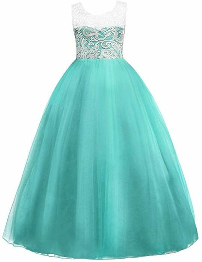 Girls Mint Green & White Lace Princess Gown