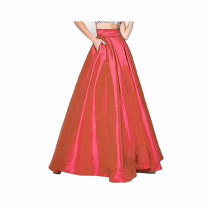 Women Satin A-Line Skirt – Trendy High Waist Party & Casual Wear red